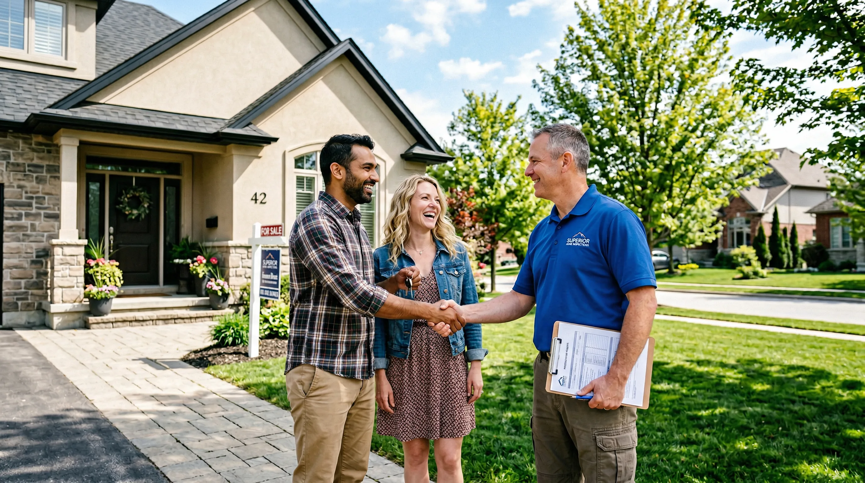 Happy clients with BestInspect inspector after successful home purchase